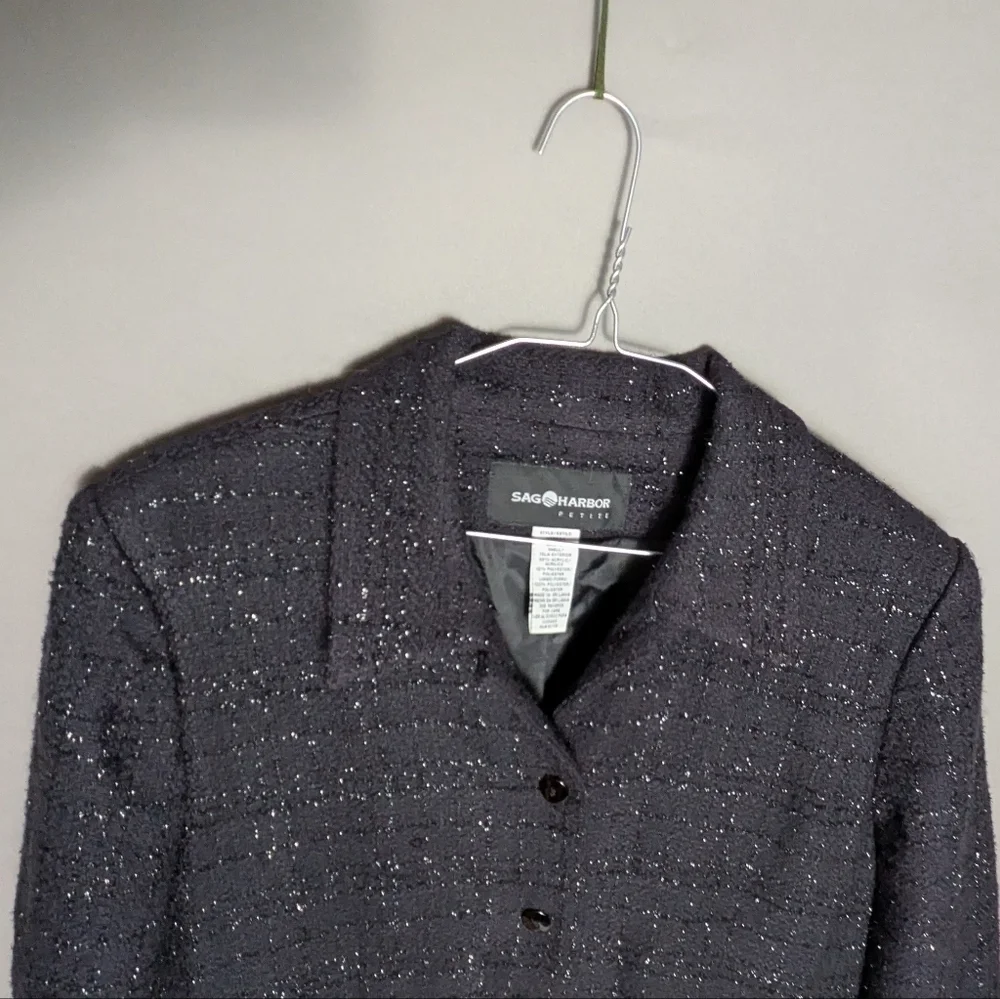 Sag Harbor Vintage Petite Black Metallic Tweed Blazer Classic Jacket Plus Size